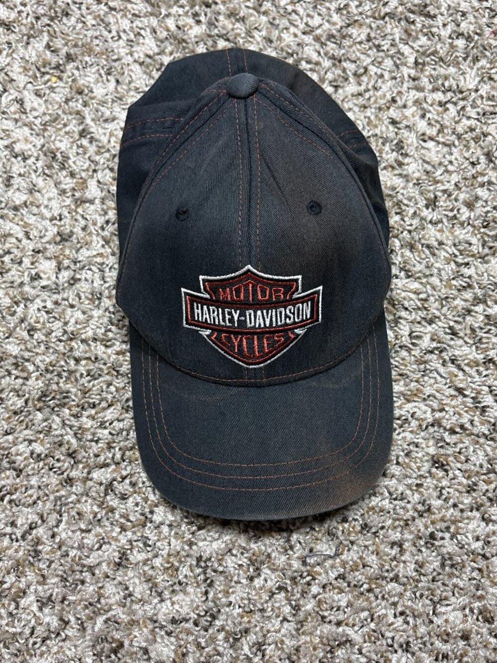 Harley-Davidson Flexfit Black Hat with Orange Stitching and Logo vintage y2k